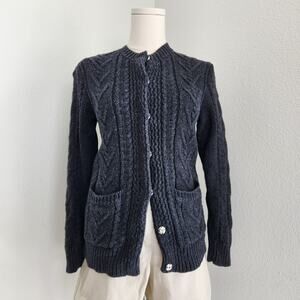 Vintage 90s Dark Gray Cable Knit Cardigan Button Front Crew Neck New York Co XS